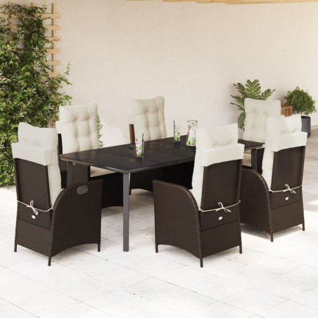 vidaXL Set comedor de jardín 7 pzas con cojines ratán sintético marrón