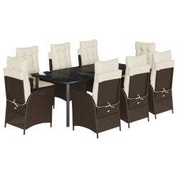 vidaXL Set comedor para jardín 9 pzas y cojines ratán sintético marrón