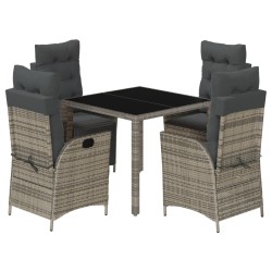 vidaXL Set comedor de jardín 5 piezas con cojines ratán sintético gris
