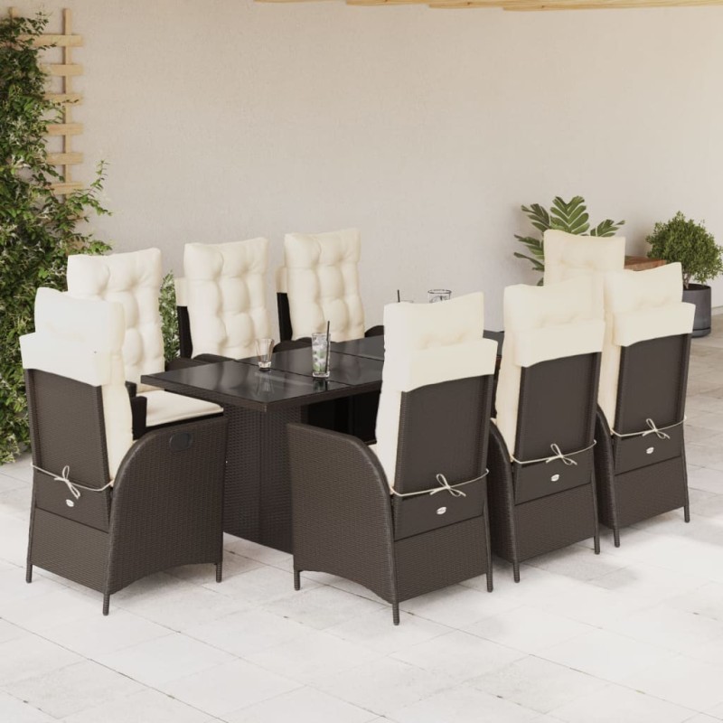 vidaXL Set comedor para jardín 9 pzas y cojines ratán sintético marrón vidaXL Set comedor para jardín 9 pzas y cojines ratán sintético marrón