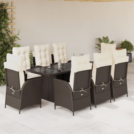 vidaXL Set comedor para jardín 9 pzas y cojines ratán sintético marrón