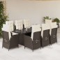 vidaXL Set comedor para jardín 9 pzas y cojines ratán sintético marrón vidaXL Set comedor para jardín 9 pzas y cojines ratán sintético marrón