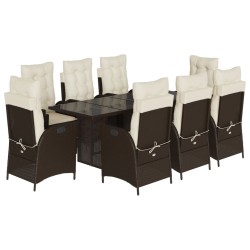 vidaXL Set comedor para jardín 9 pzas y cojines ratán sintético marrón