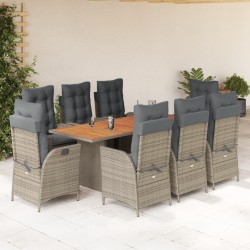 vidaXL Set comedor jardín 9 pzas y cojines ratán sintético gris