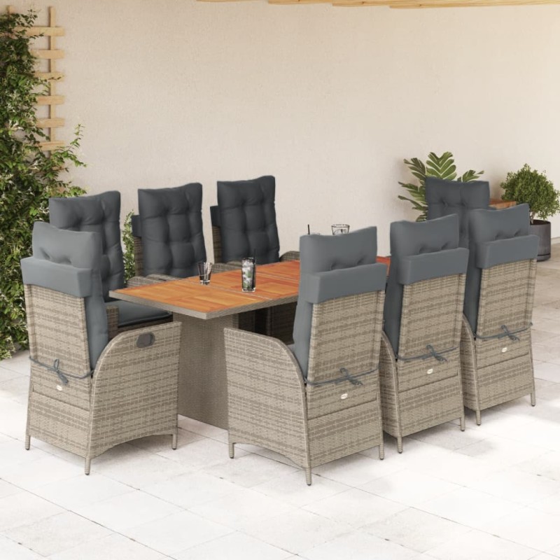 vidaXL Set comedor jardín 9 pzas y cojines ratán sintético gris vidaXL Set comedor jardín 9 pzas y cojines ratán sintético gris