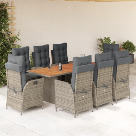 vidaXL Set comedor jardín 9 pzas y cojines ratán sintético gris