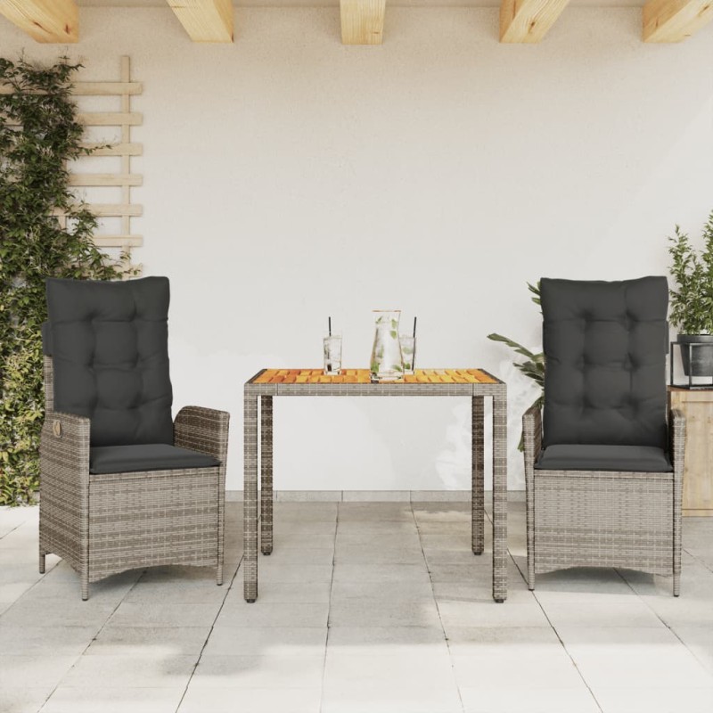 vidaXL Set comedor de jardín 3 piezas con cojines ratán sintético gris vidaXL Set comedor de jardín 3 piezas con cojines ratán sintético gris