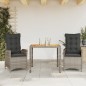 vidaXL Set comedor de jardín 3 piezas con cojines ratán sintético gris vidaXL Set comedor de jardín 3 piezas con cojines ratán sintético gris