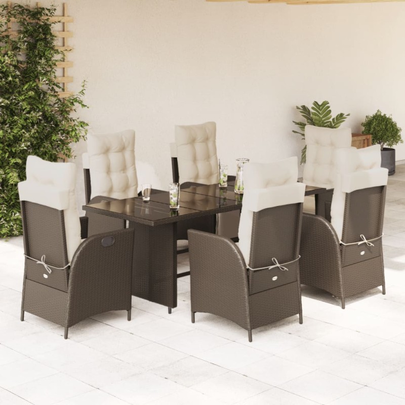 vidaXL Set comedor de jardín 7 pzas con cojines ratán sintético marrón vidaXL Set comedor de jardín 7 pzas con cojines ratán sintético marrón