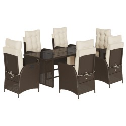 vidaXL Set comedor de jardín 7 pzas con cojines ratán sintético marrón