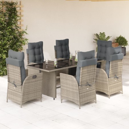 vidaXL Set comedor jardín 7 pzas y cojines ratán sintético gris