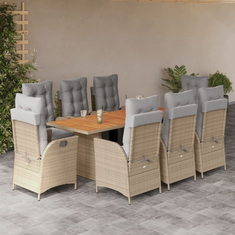 vidaXL Set comedor de jardín 9 pzas con cojines ratán sintético beige vidaXL Set comedor de jardín 9 pzas con cojines ratán sintético beige