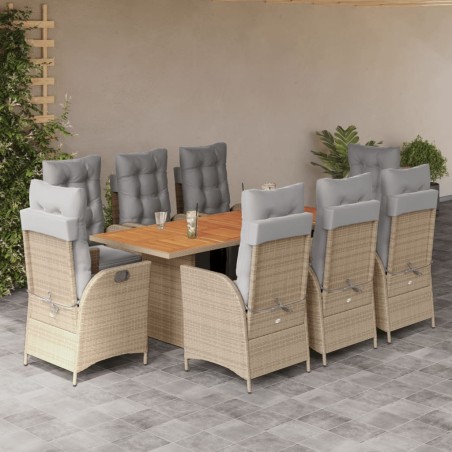vidaXL Set comedor de jardín 9 pzas con cojines ratán sintético beige