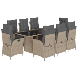 vidaXL Set comedor de jardín 9 pzas cojines ratán sintético gris claro