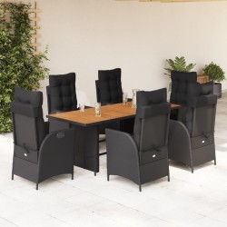 vidaXL Set de comedor de jardín 7 pzas y cojines ratán sintético negro