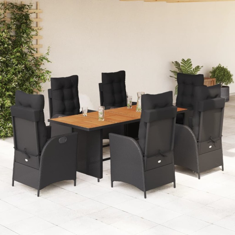 vidaXL Set de comedor de jardín 7 pzas y cojines ratán sintético negro vidaXL Set de comedor de jardín 7 pzas y cojines ratán sintético negro
