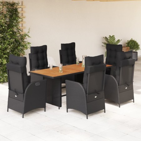 vidaXL Set de comedor de jardín 7 pzas y cojines ratán sintético negro