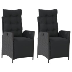 vidaXL Sillones reclinables jardín con reposapiés 2 uds ratán PE negro
