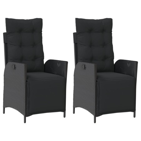 vidaXL Sillones reclinables jardín con reposapiés 2 uds ratán PE negro