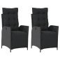 vidaXL Sillones reclinables jardín con reposapiés 2 uds ratán PE negro