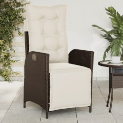 vidaXL Sillón reclinable de jardín con reposapiés ratán PE marrón