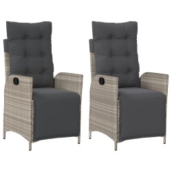 vidaXL Sillón reclinable jardín y reposapiés 2 uds ratán PE gris claro