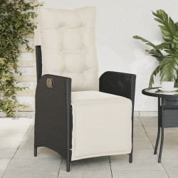 vidaXL Sillón reclinable de jardín con reposapiés ratán PE negro