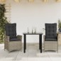 vidaXL Set comedor de jardín 3 piezas con cojines ratán sintético gris vidaXL Set comedor de jardín 3 piezas con cojines ratán sintético gris