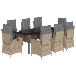 vidaXL Set comedor de jardín 9 pzas con cojines ratán sintético beige