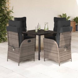 vidaXL Set comedor de jardín 5 piezas con cojines ratán sintético gris