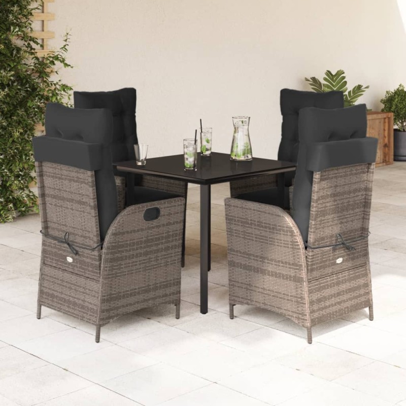 vidaXL Set comedor de jardín 5 piezas con cojines ratán sintético gris vidaXL Set comedor de jardín 5 piezas con cojines ratán sintético gris