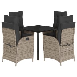 vidaXL Set comedor de jardín 5 piezas con cojines ratán sintético gris