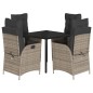 vidaXL Set comedor de jardín 5 piezas con cojines ratán sintético gris vidaXL Set comedor de jardín 5 piezas con cojines ratán sintético gris