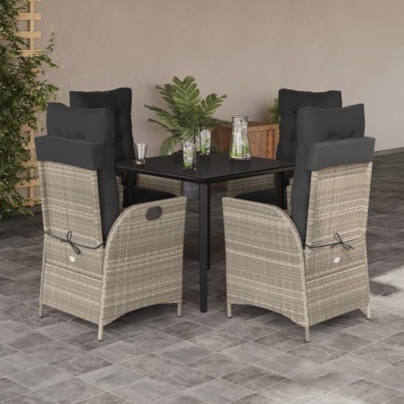 vidaXL Set comedor de jardín 5 pzas cojines ratán sintético gris claro