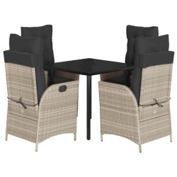 vidaXL Set comedor de jardín 5 pzas cojines ratán sintético gris claro