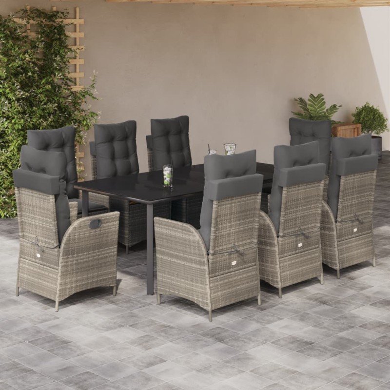 vidaXL Set comedor de jardín 9 pzas cojines ratán sintético gris claro vidaXL Set comedor de jardín 9 pzas cojines ratán sintético gris claro