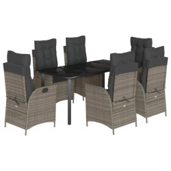 vidaXL Set comedor jardín 7 pzas y cojines ratán sintético gris