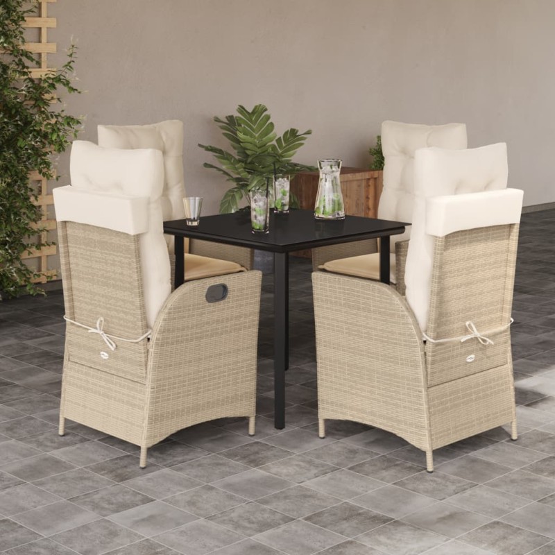 vidaXL Set comedor de jardín 5 pzas con cojines ratán sintético beige vidaXL Set comedor de jardín 5 pzas con cojines ratán sintético beige