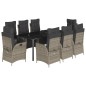 vidaXL Set comedor jardín 9 pzas y cojines ratán sintético gris