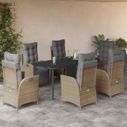 vidaXL Set comedor de jardín 7 pzas con cojines ratán sintético beige