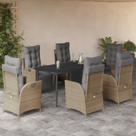 vidaXL Set comedor de jardín 7 pzas con cojines ratán sintético beige