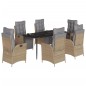 vidaXL Set comedor de jardín 7 pzas con cojines ratán sintético beige