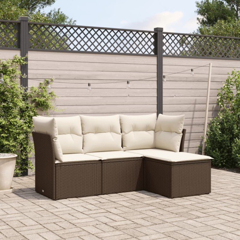 vidaXL Set de sofás de jardín 4 pzas y cojines ratán sintético marrón vidaXL Set de sofás de jardín 4 pzas y cojines ratán sintético marrón