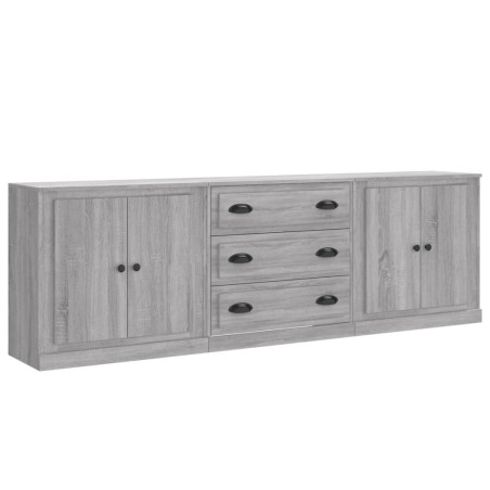 vidaXL Aparadores 3 piezas madera contrachapada gris Sonoma