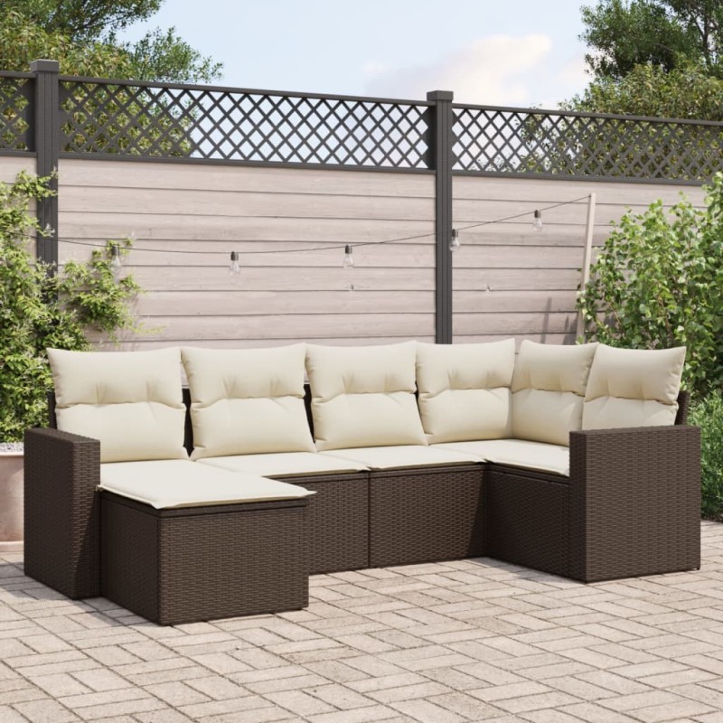 vidaXL Set sofás de jardín 6 piezas y cojines ratán sintético marrón vidaXL Set sofás de jardín 6 piezas y cojines ratán sintético marrón
