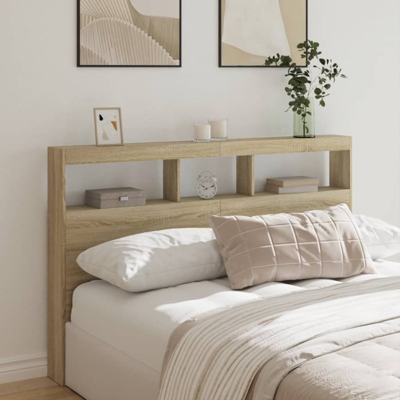 vidaXL Cabecero de cama con LED roble Sonoma 160x17x102 cm