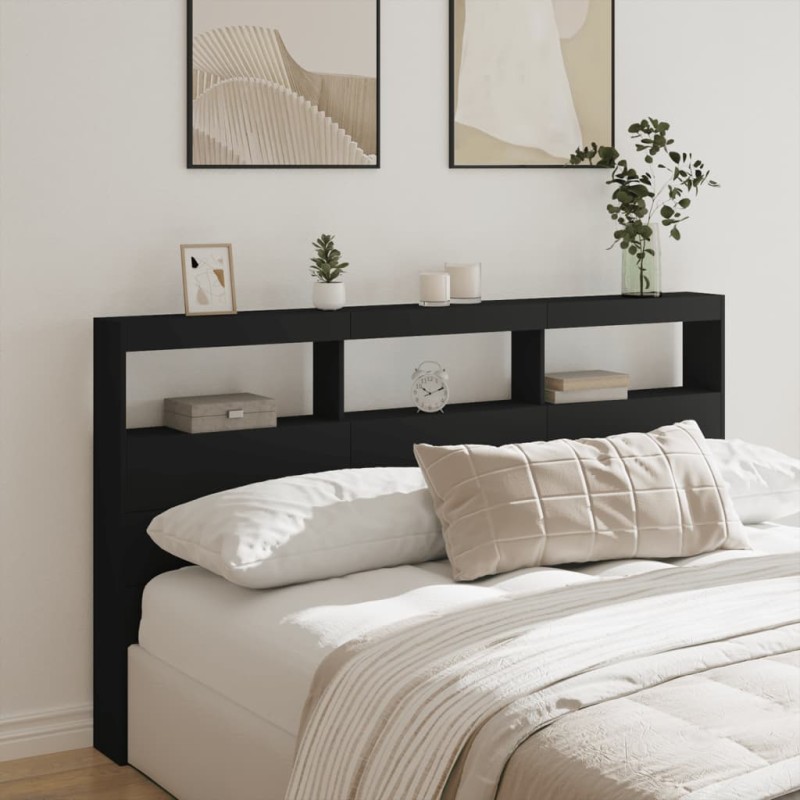 vidaXL Cabecero de cama con LED negro 180x17x102 cm vidaXL Cabecero de cama con LED negro 180x17x102 cm