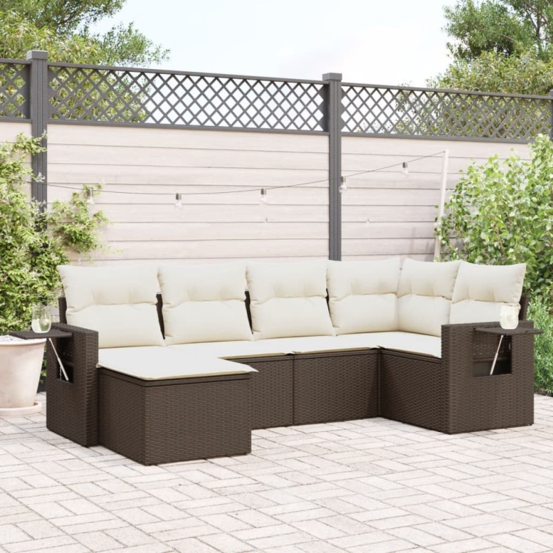 vidaXL Set sofás de jardín 6 piezas y cojines ratán sintético marrón vidaXL Set sofás de jardín 6 piezas y cojines ratán sintético marrón