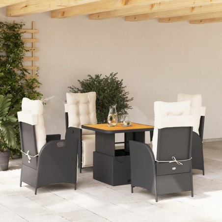 vidaXL Set de muebles jardín 5 pzas con cojines ratán sintético negro