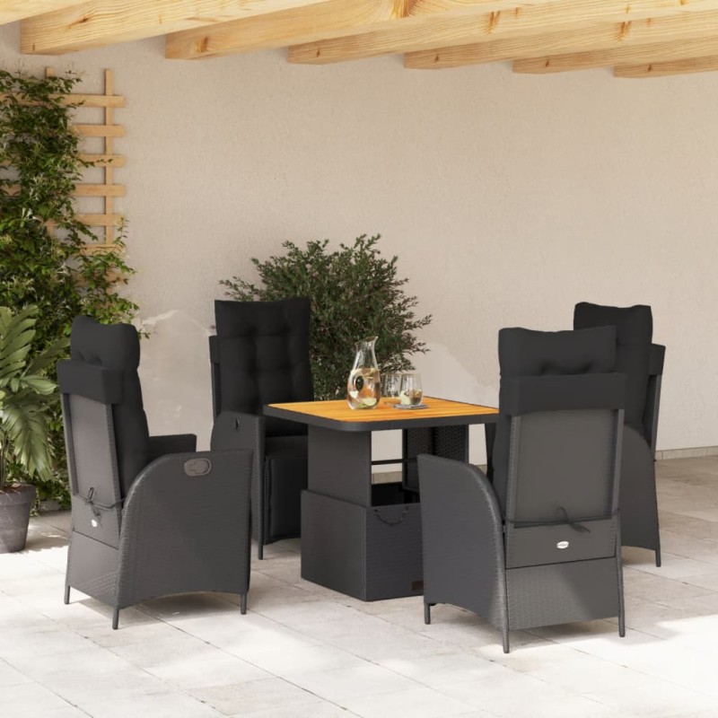 vidaXL Set de muebles jardín 5 pzas con cojines ratán sintético negro vidaXL Set de muebles jardín 5 pzas con cojines ratán sintético negro